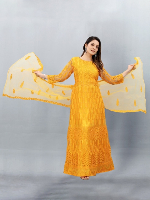 

APNISHA Yellow Net Maxi Dress