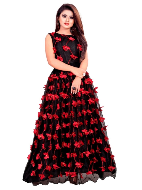 

APNISHA Black & Red Net Maxi Dress