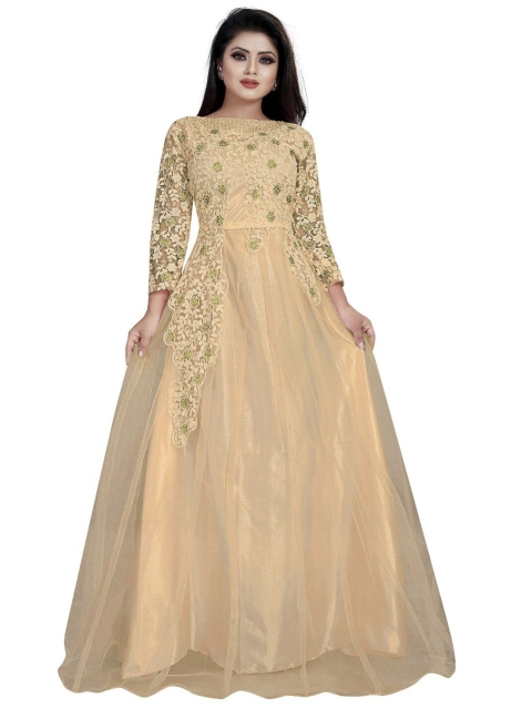 

APNISHA Beige Embellished Net Maxi Dress