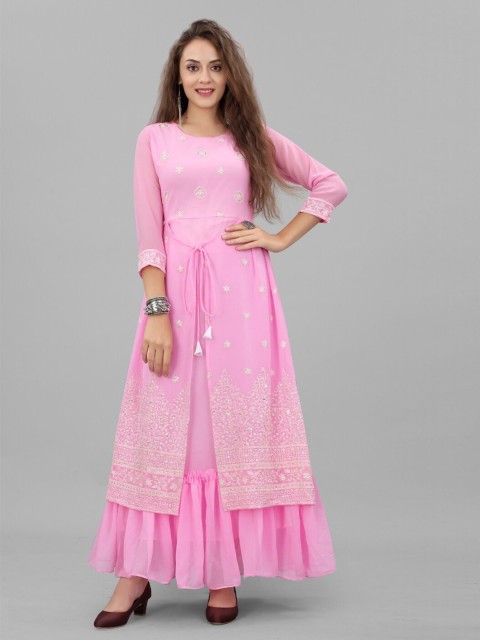 

APNISHA Women Pink Ethnic Motifs Georgette Maxi Dress