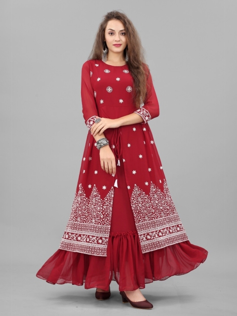 

APNISHA Women Red Ethnic Motifs Georgette Maxi Dress