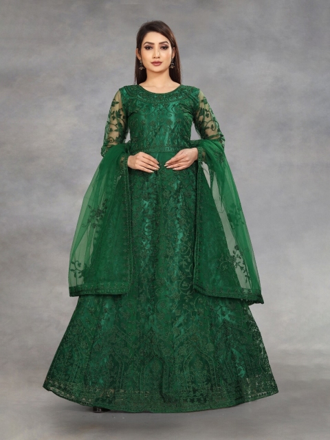 

APNISHA Women Green Floral Net Maxi Dress