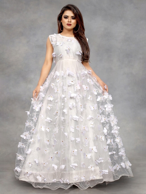 

APNISHA White Embellished Net Semi-Stitched Gown