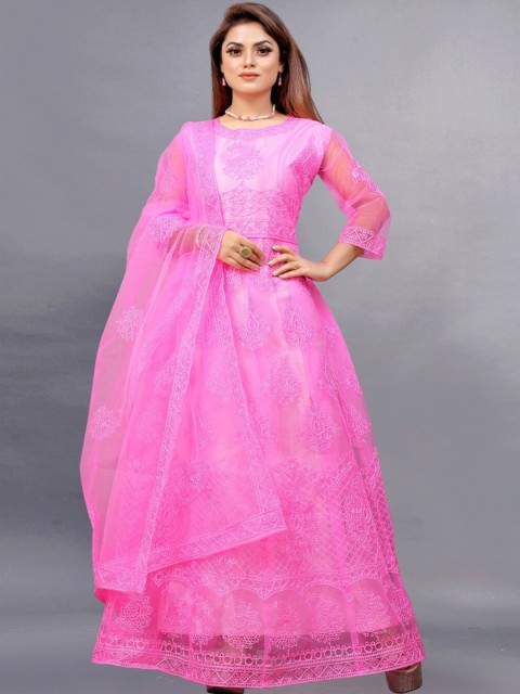 

APNISHA Pink Net Embroidered Semi-Stitched Gown