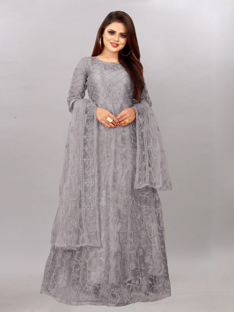 

APNISHA Women Grey Embroidered Net Maxi Dress