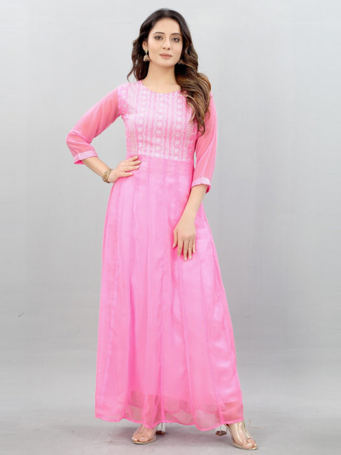 

APNISHA Women Pink Georgette Maxi Dress