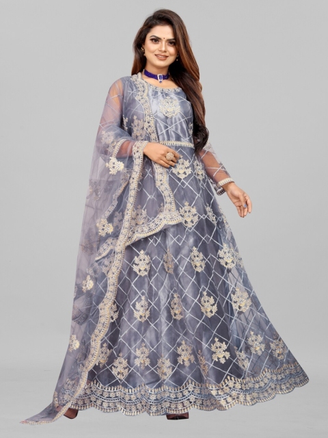 

APNISHA Women Grey Floral Net Maxi Dress