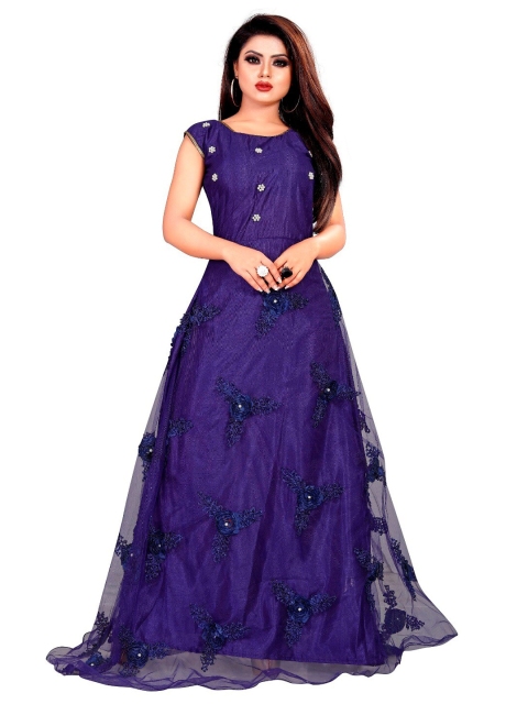 

APNISHA Women Blue Embellished Net Maxi Dress