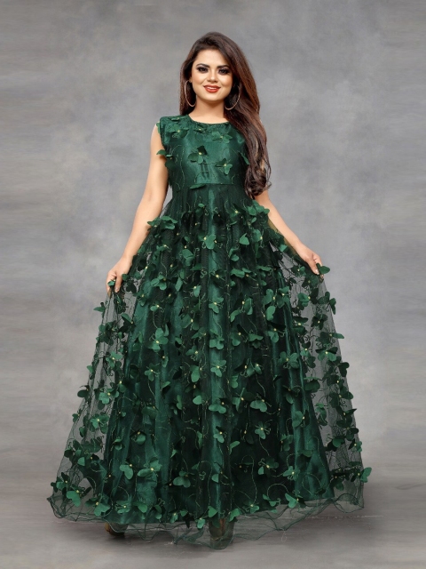 

APNISHA Women Green Floral Net Maxi Semi-Stitched Dress