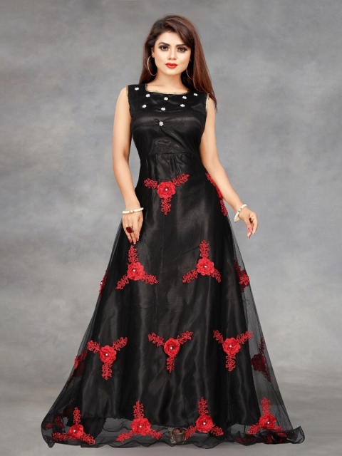 

APNISHA Women Black & Red Embellished Net Maxi Semi-Stitched Dress