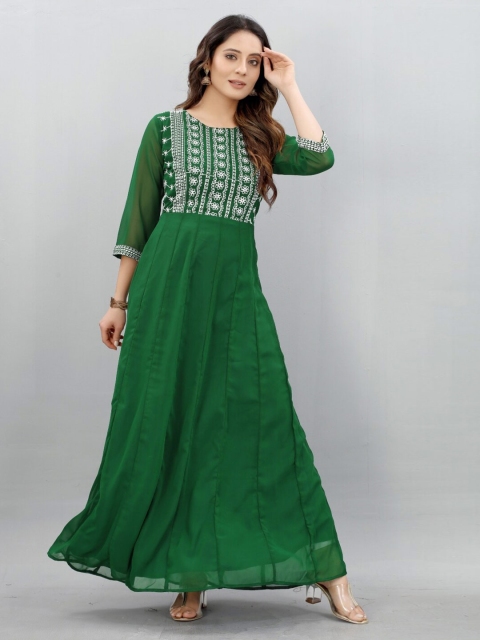 

APNISHA Green Georgette Embroidered Semi-Stitched Maxi Dress