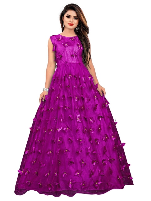 

APNISHA Purple Butterfly Embroidered Net Semi-Stitched Maxi Dress