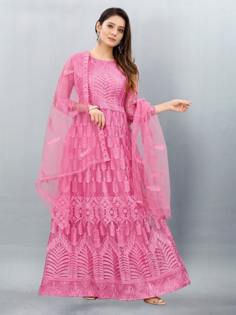 

APNISHA Peach-Coloured Net Maxi Dress