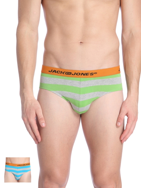 

Jack & Jones Men Pack of 2 Striped Briefs 700006, Grey