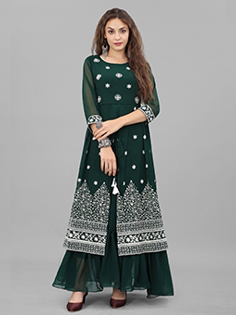 

APNISHA Green Ethnic Motifs Georgette Maxi Dress