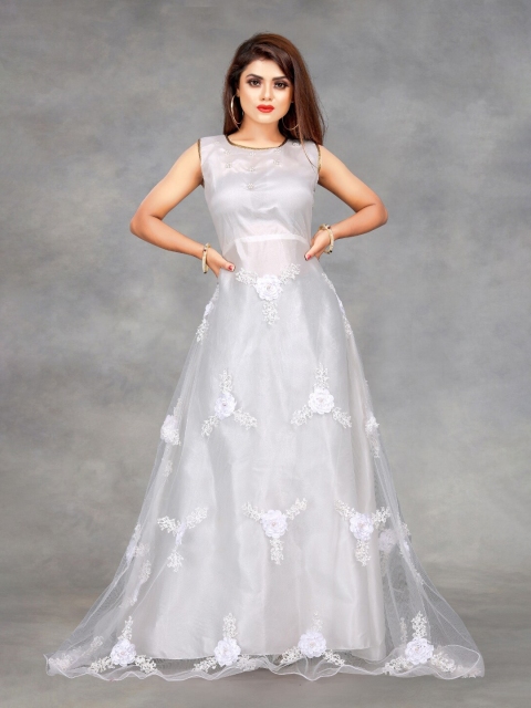 

APNISHA White Net Maxi Dress