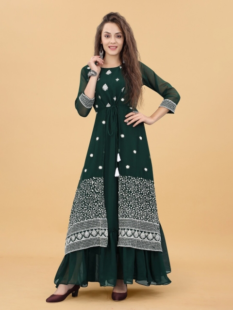 

APNISHA Green Georgette Maxi Dress