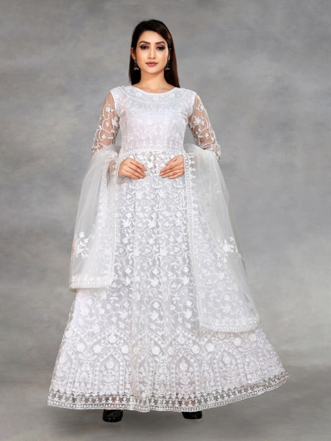 

APNISHA White Net Maxi Dress