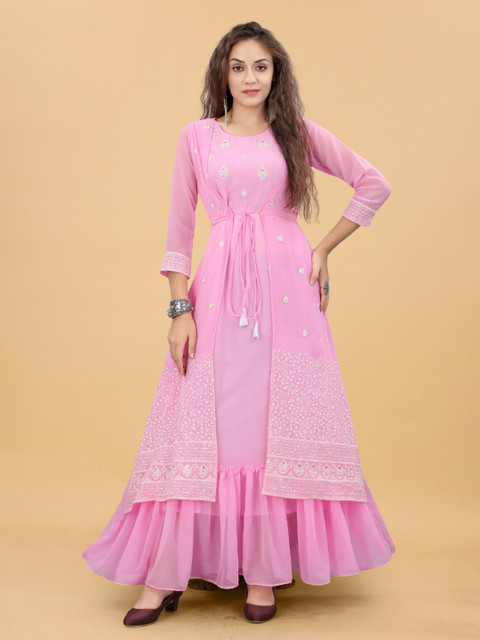 

APNISHA Pink Georgette Maxi Dress