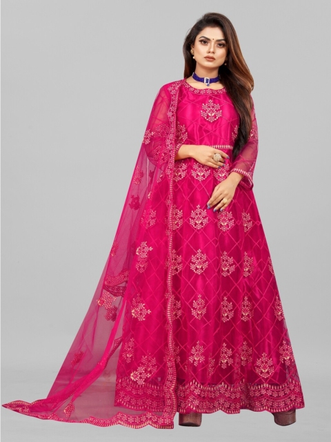 

APNISHA Pink Ethnic Motifs Net Maxi Dress