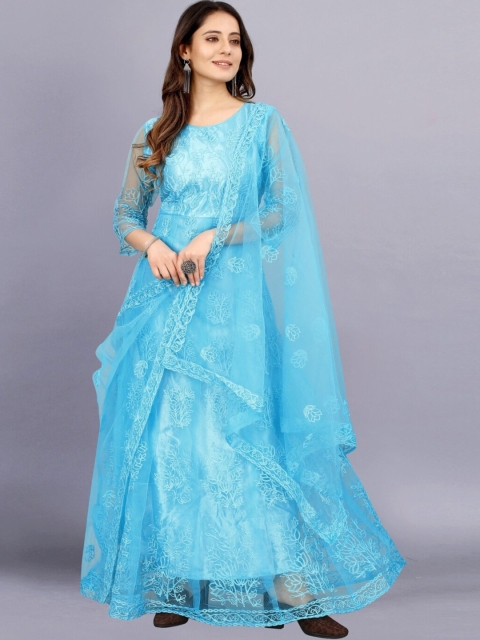

APNISHA Blue Embellished Net Maxi Dress