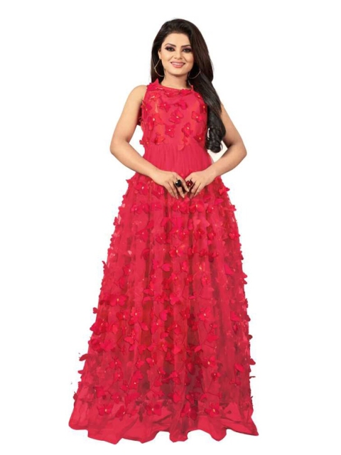 

APNISHA Red Net Maxi Dress