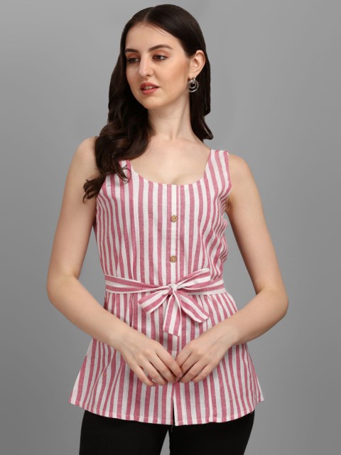 

GUFRINA Women Pink Striped Pure Cotton Top