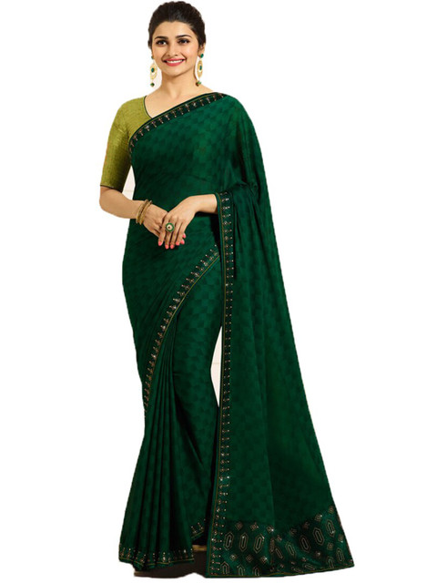 

Zainab chottani Green Pure Silk Block Print Saree