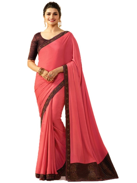 

Zainab chottani Pink & Brown Ethnic Motifs Zari Pure Silk Block Print Saree