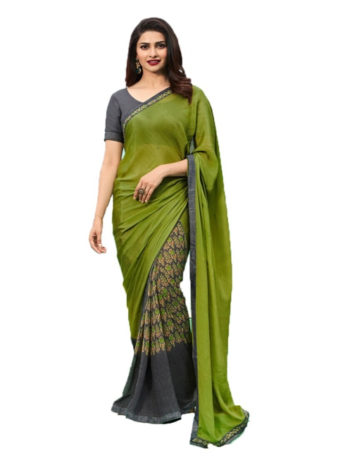 

Zainab chottani Green Floral Pure Georgette Block Print Saree