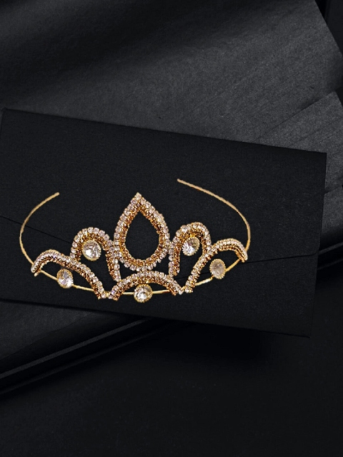

Proplady Girls Gold-Toned & White Zircons Embellished Golden Bridal Tiara