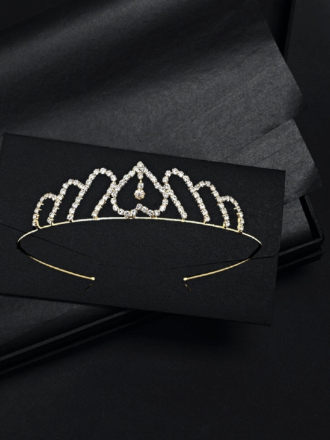 

Proplady Girls White & Gold-Toned Rhinestones Embellished Tiara
