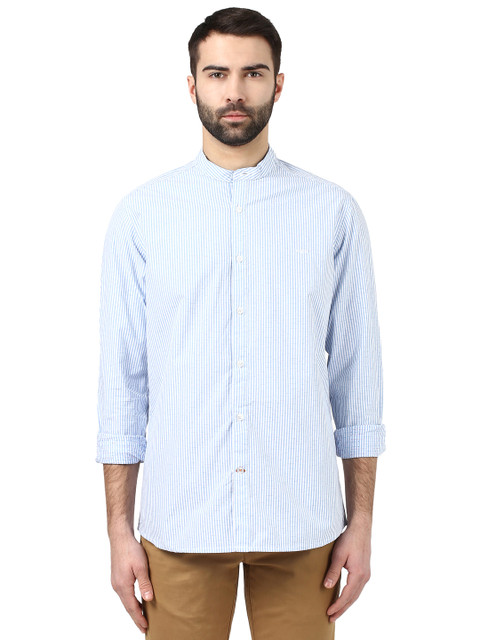 

ColorPlus Men Blue & White Contemporary Fit Striped Casual Shirt