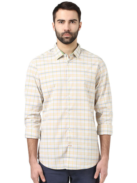 

ColorPlus Men White & Yellow Contemporary Fit Checked Casual Shirt