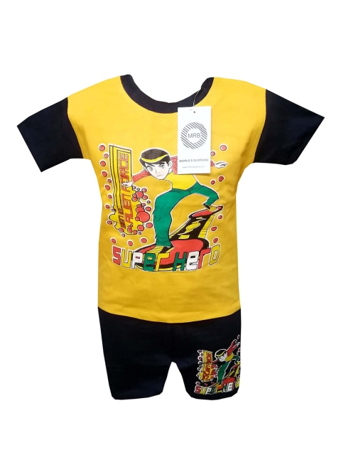 

MRB Boys Yellow & Black Printed T-shirt with Shorts