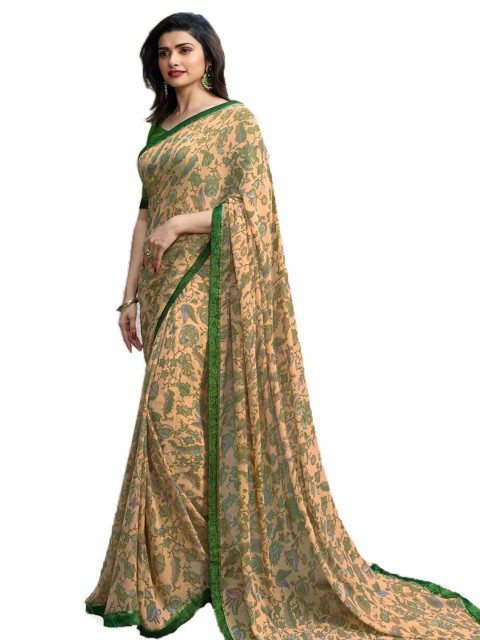 

Zainab chottani Women Yellow & Green Floral Printed Pure Georgette Saree