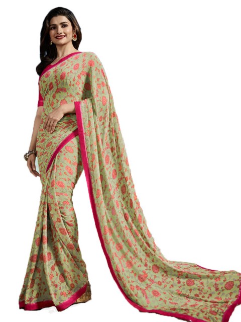 

Zainab chottani Green & Pink Floral Pure Georgette Saree