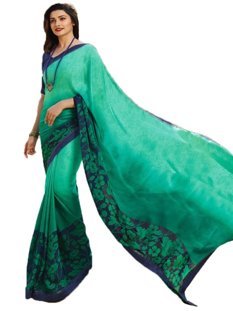 

Zainab chottani Women Green & Navy Blue Floral Pure Silk Saree
