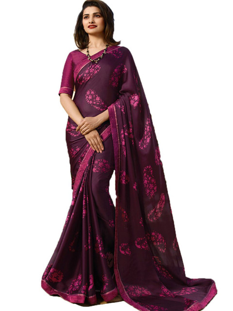 

Zainab chottani Purple Floral Pure Georgette Saree With Unstitched Blouse Piece