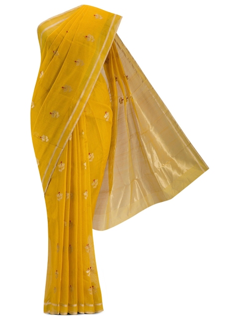 

Nalli Next Mustard & Gold-Toned Woven Design Zari Silk Cotton Chanderi Saree