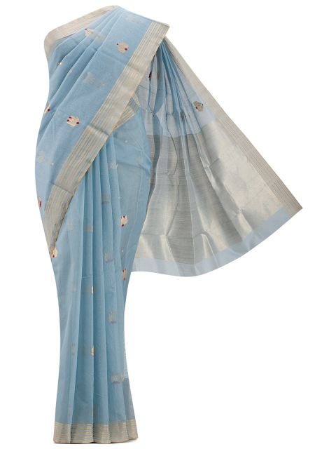 

Nalli Next Grey & Gold-Toned Floral Zari Silk Cotton Chanderi Saree