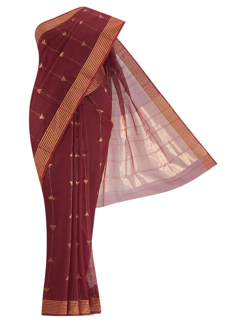 

Nalli Next Women Maroon & Gold-Toned Woven Design Zari Silk Cotton Chanderi Saree