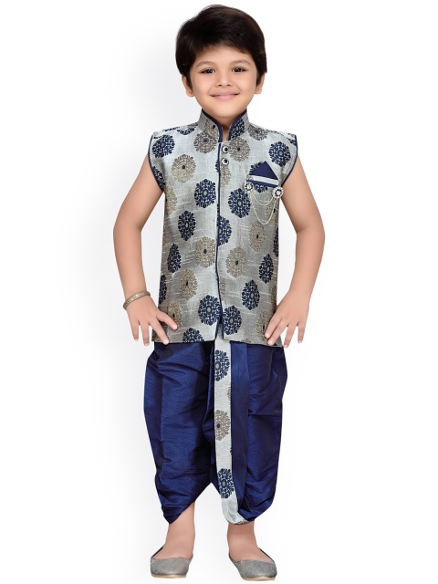 

Aj DEZInES Boys Grey & Blue Patterned Dhoti Set