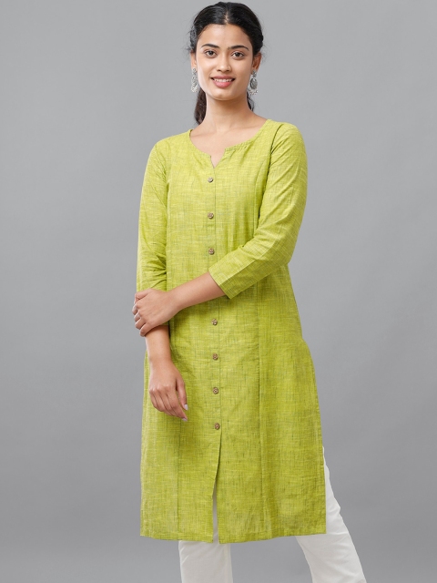 

De Moza Women Green Solid Cotton Kurta