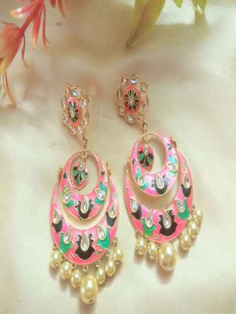

Runjhun Pink Contemporary Chandbalis Earrings
