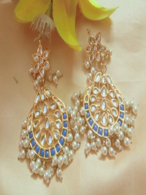 

Runjhun Blue & Gold-Toned Contemporary Chandbalis Earrings