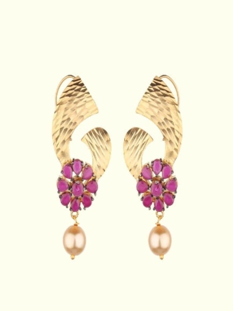 

Runjhun Women Pink & Gold-Toned Contemporary Drop Earrings