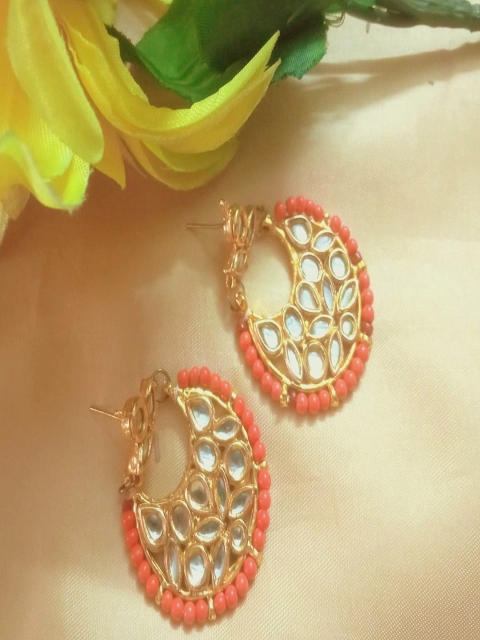 

Runjhun Red Gold Plated Traditional Drop Earrings