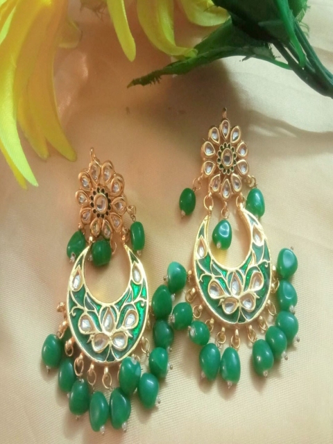 

Runjhun Green Contemporary Chandbalis Earrings