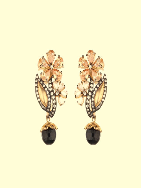 

Runjhun Black & Gold-Toned Contemporary Drop Earrings